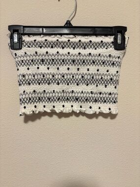 PacSun White Smocked Tube Crop Top with Black Stitching
